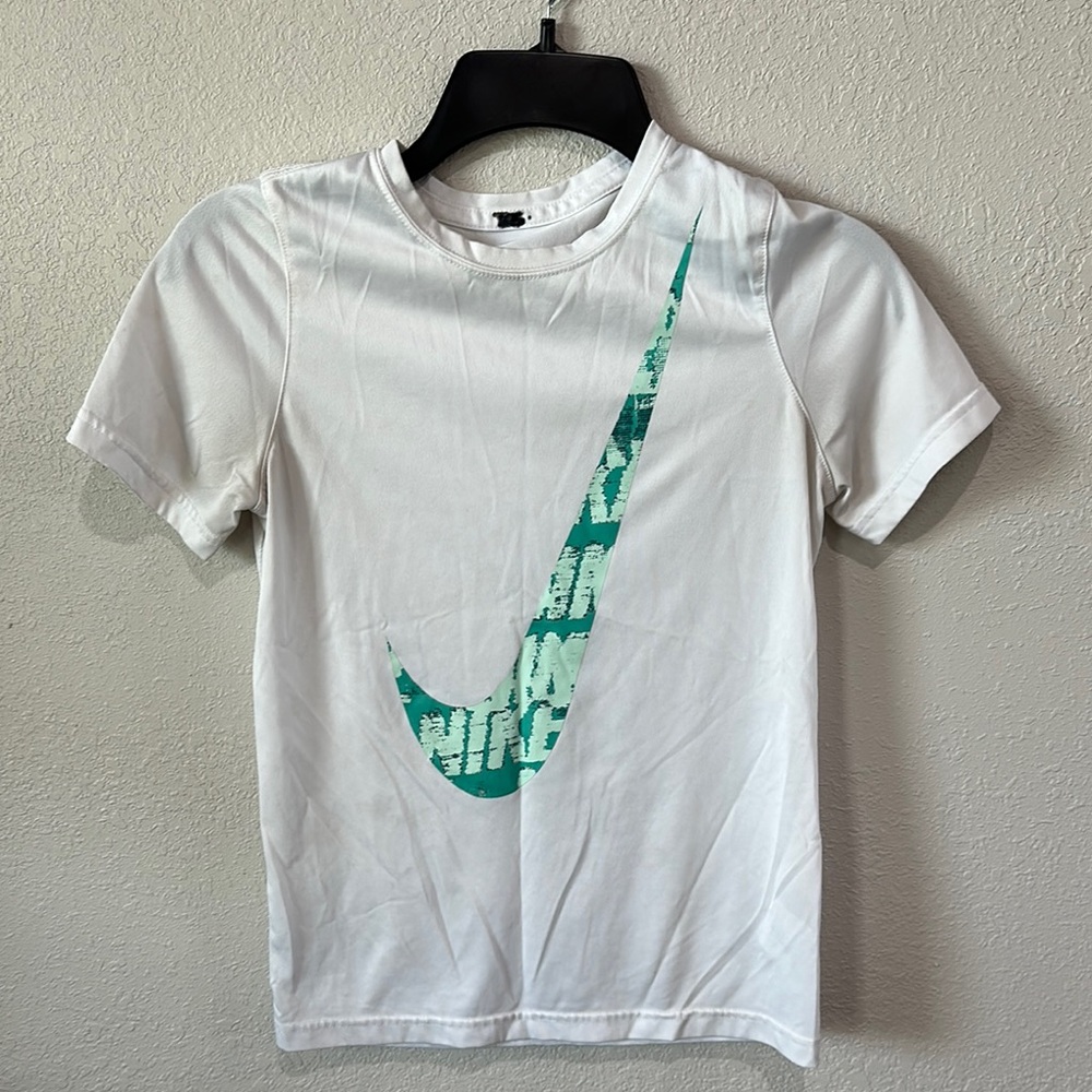 Nike Kids White T-Shirt with Green Logo